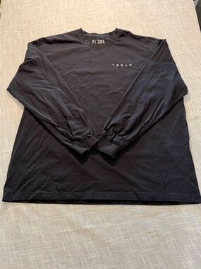Tesla Long Sleeve Shirt Mens 2XL Black Logo Crew Neck Graphic Tee